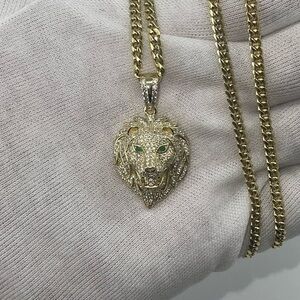 925 Sterling Silver Gold Plated Lion Head Pendant Iced CZ 12g Large unisex Charm